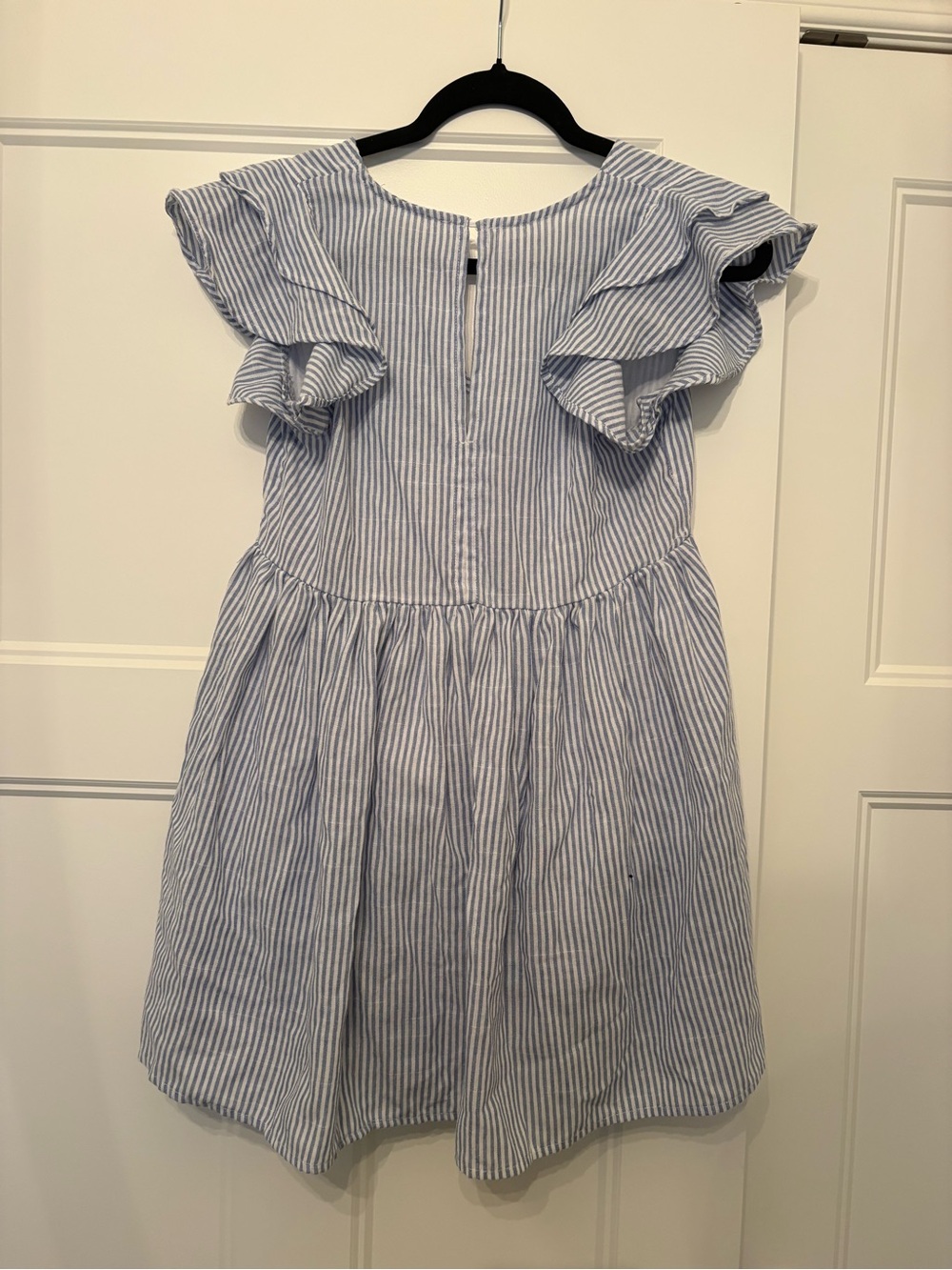 Blue & White Striped Ruffle Dress